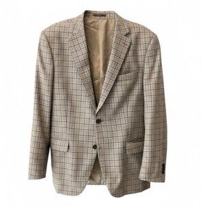Peter Millar Gold Brown Houndstooth Windowpane Wool Blazer Sport Coat Size 40R